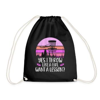 Yes I Throw Like A Girl Want A Lesson Disc Golf - Drawstring Bag - black - Front
