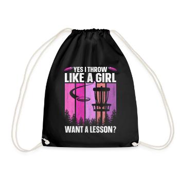 Yes I Throw Like A Girl Want A Lesson Disc Golf - Drawstring Bag - black - Front