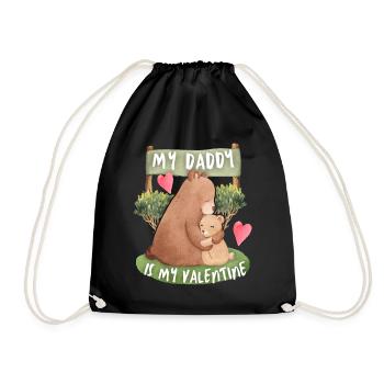 Daddy-Is-My-Valentine, Bear Love Love - Drawstring Bag - black - Front