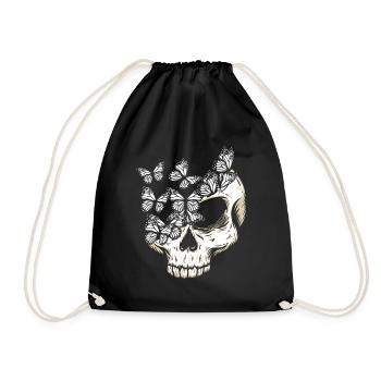 Gothic Schmetterling Totenkopf Knochen Skelett - Turnbeutel - Schwarz - Vorne