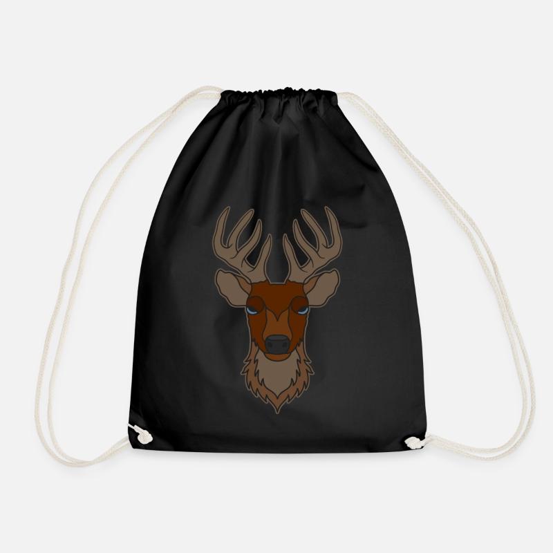 Red deer antlers with deer antlers - Drawstring Bag - black