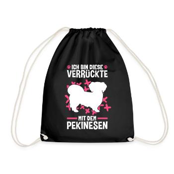 Verrückte mit Pekinese Peking-Palasthund - Turnbeutel - Schwarz - Vorne