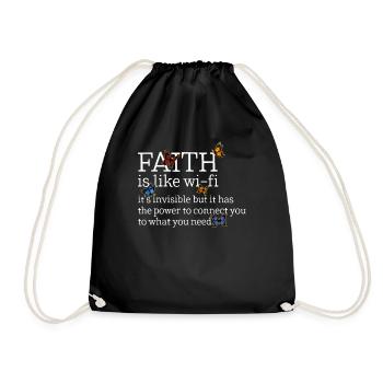 Faith Shirt, Faith ist wie ein Wi-Fi Tee, lustig - Turnbeutel - Schwarz - Vorne