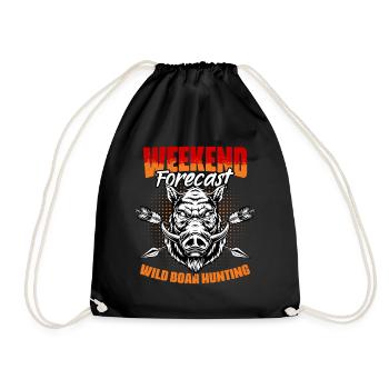 Weekend Forecast Funny Wild Boar Hunt For - Drawstring Bag - black - Front