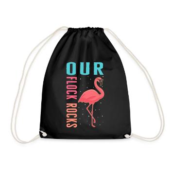 Muttertagshemd, Unsere Herde rockt Flamingo - Turnbeutel - Schwarz - Vorne