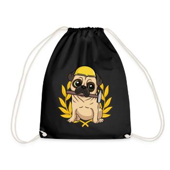 Construction site master crafts trade professions job dog - Drawstring Bag - black - Front