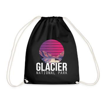 Montana National Park Glacier Souvenir Lake and Mountain - Drawstring Bag - black - Front