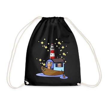 Peanut Sailor Boat Lighthouse Adventure Trip - Drawstring Bag - black - Front