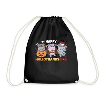 Happy Hallothanksmas Hippos Weihnachts Hippo - Turnbeutel - Schwarz - Vorne