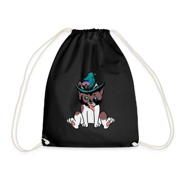 freche Katze Zauberer Magie Fantasy zaubern Kind - Turnbeutel - Schwarz - Vorne