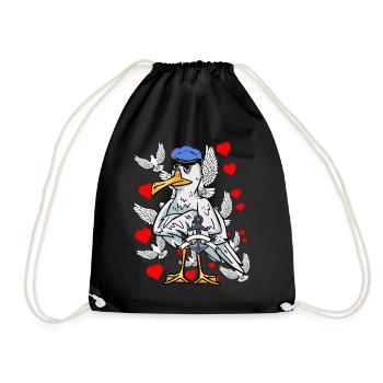 Mouette marin romantique amour coeurs romantique coeur - Sac de sport léger - noir - Devant