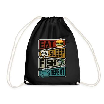 Funny Fishing Eat Sleep Fish Repeat Fishing - Drawstring Bag - black - Front