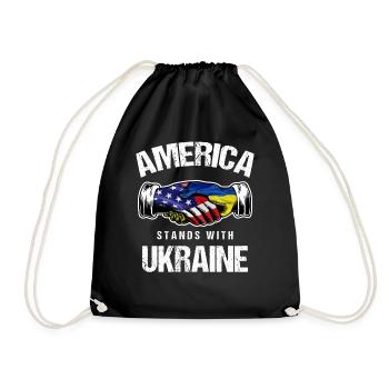 America Stands With Ukraine USA Ukrainian Flag - Drawstring Bag - black - Front
