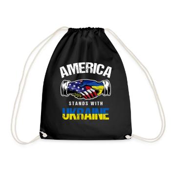 America Stands With Ukraine USA Ukrainian Flag - Drawstring Bag - black - Front