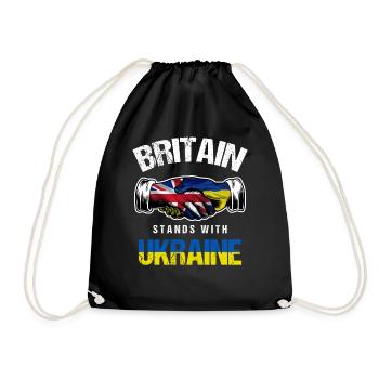 Britain Stands With Ukraine UK Ukrainian Flag - Drawstring Bag - black - Front
