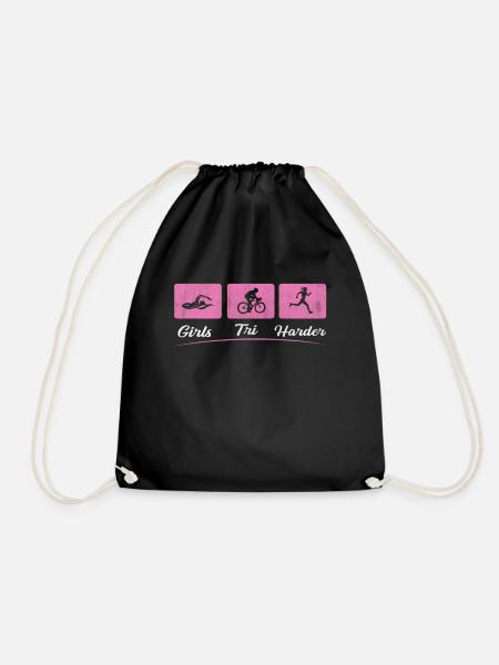 Girls Tri Harder Funny Triathlon - Turnbeutel - Schwarz