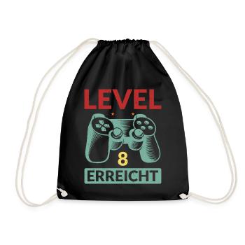 Level 8 Erreicht Gamer - Turnbeutel - Schwarz - Vorne