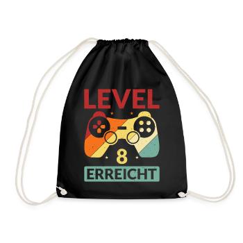 Level 8 Erreicht Gamer - Turnbeutel - Schwarz - Vorne
