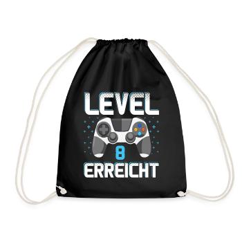 Level 8 Erreicht Gamer - Turnbeutel - Schwarz - Vorne
