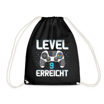 Level 9 Erreicht Gamer - Turnbeutel - Schwarz - Vorne