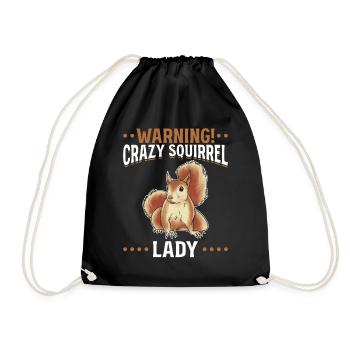 Warning! Crazy Squirrel Lady Funny Squirrel - Drawstring Bag - black - Front