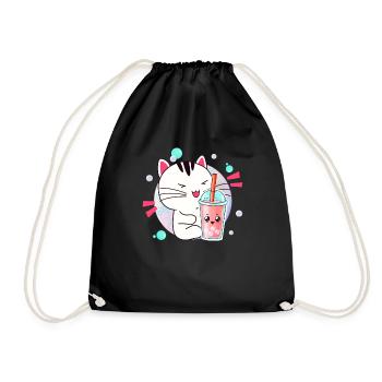 Kawaii Anime Cat Bubble Tea Fan - Sac de sport léger - noir - Devant