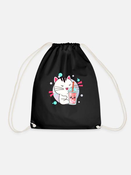 Kawaii Anime Cat Bubble Tea Fan - Turnbeutel - Schwarz
