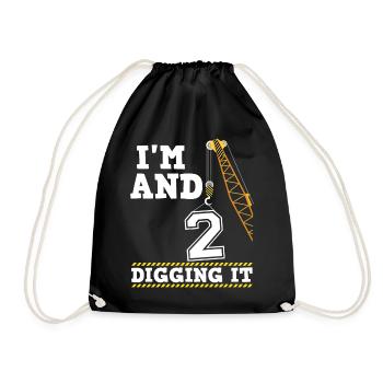 Im 2 And Digging It Boy 2 Year Old 2nd Birthday - Drawstring Bag - black - Front