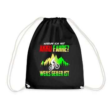 Warum Ich Mit Akku Fahre weils Geiler Ist MTB - Turnbeutel - Schwarz - Vorne