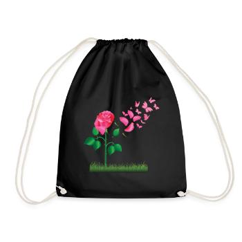Rose Blumen Rosen Pflanzen Design - Turnbeutel - Schwarz - Vorne