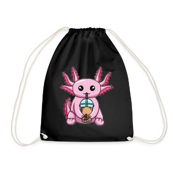 Axolotl drinks bubble tea - Drawstring Bag - black - Front
