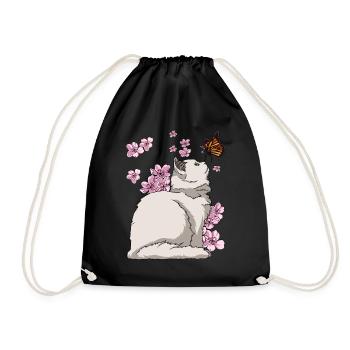 Japanese Cherry Blossom Katze - Turnbeutel - Schwarz - Vorne