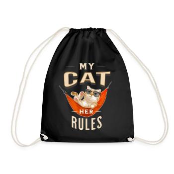 my cat her rules fun shirt für Katzenbesitzer - Turnbeutel - Schwarz - Vorne