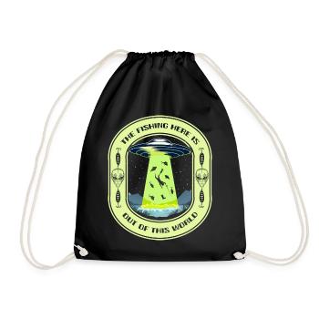 The Fishing Here Is Out Of This World UFO Fishing - Drawstring Bag - black - Front