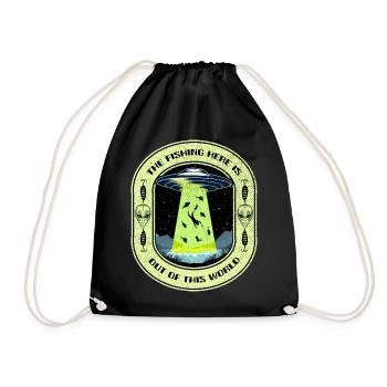 The Fishing Here Is Out Of This World UFO Fishing - Drawstring Bag - black - Front