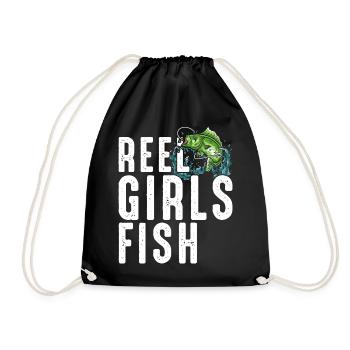 Rolle Mädchen Fisch Weibliche Frauen Bass Angeln Retro - Turnbeutel - Schwarz - Vorne
