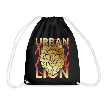 Funny Lion, Urban Lion, Golden Lion - Drawstring Bag - black - Front