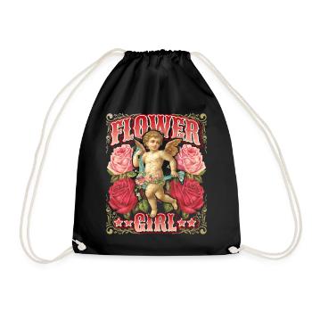 Angel putto with vintage roses, nostalgia scrapbook - Drawstring Bag - black - Front