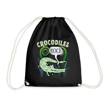 Krokodil-Crocodile, lustiger Spruch, Cartoon-Style - Turnbeutel - Schwarz - Vorne