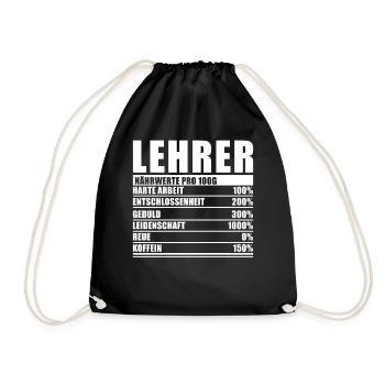 Lehrer Spruch Lustiger Lehrer Nährwert - Turnbeutel - Schwarz - Vorne