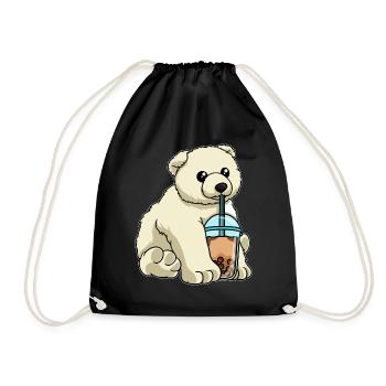Polar bear drinks bubble tea - Drawstring Bag - black - Front