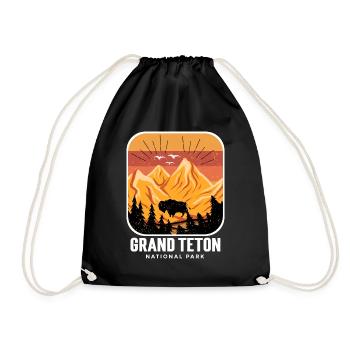 Grand Teton National Park Wyoming Buffalo Souvenir - Drawstring Bag - black - Front
