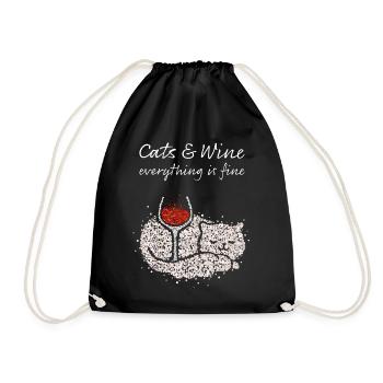 Wine Vino Wine Lovers Cat Owner Cats - Drawstring Bag - black - Front