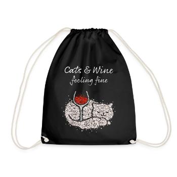 Wine Vino Wine Lover Cat Owner Cat Cat - Drawstring Bag - black - Front
