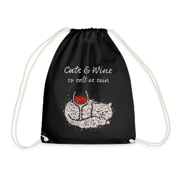 Wein Vino Weinliebhaber Katzenbesitzer Katzen - Turnbeutel - Schwarz - Vorne