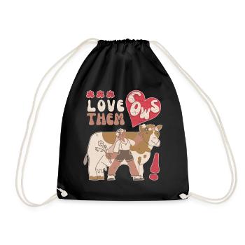 Kuh, Kühe, Love-Cows, lustiger Spruch - Turnbeutel - Schwarz - Vorne