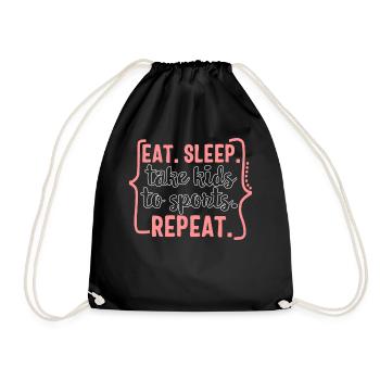 Mom Shirt, Eat Sleep Take Kids To Sport Repeat, - Drawstring Bag - black - Front