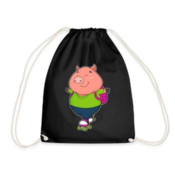 Schwein Rollschuhfahren Rollschuhe - Turnbeutel - Schwarz - Vorne