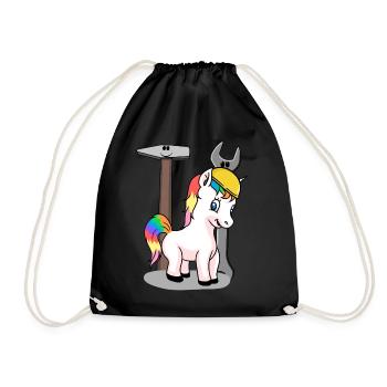 Construction site unicorn tool safety helmet build KInder - Drawstring Bag - black - Front
