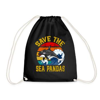 Save The Sea Pandas Retro Rescue Killer Whale Orca - Drawstring Bag - black - Front